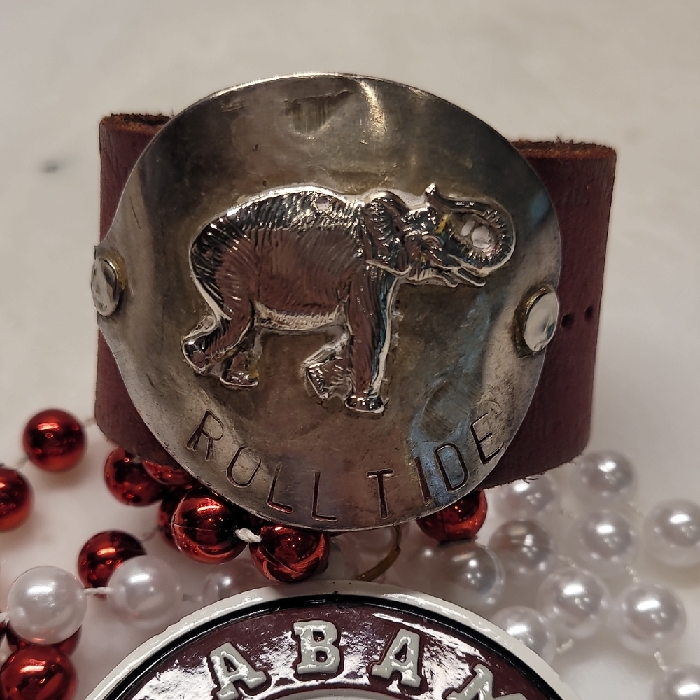 Leather Elephant Cuff Bracelet in Brown with Silver